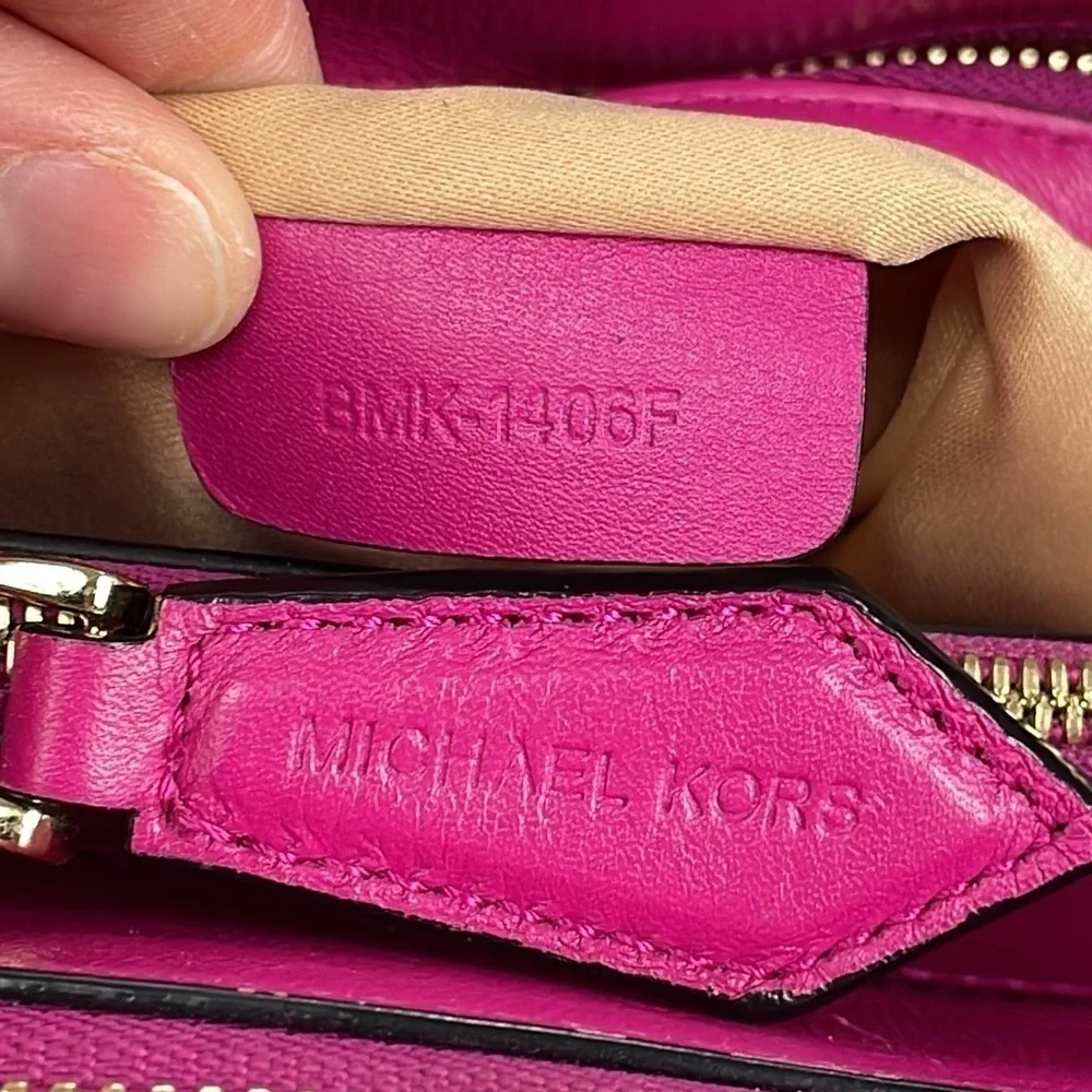 Michael Kors Collection Casey Large Leather Satchel Purse Padlock Bright Pink